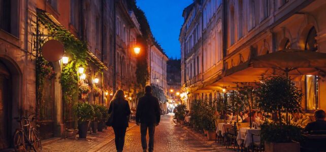 Romantische wandeling door een historische Europese stad tijdens een stedentrip