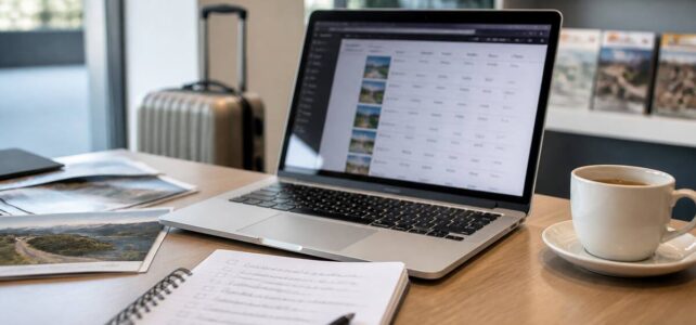 Laptop en notitieboek om vakanties praktisch te vergelijken en keuzestress te voorkomen