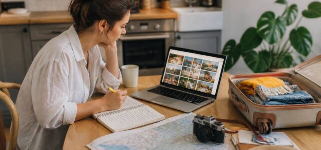Vakantie plannen met laptop en notities om keuzes overzichtelijk te maken.